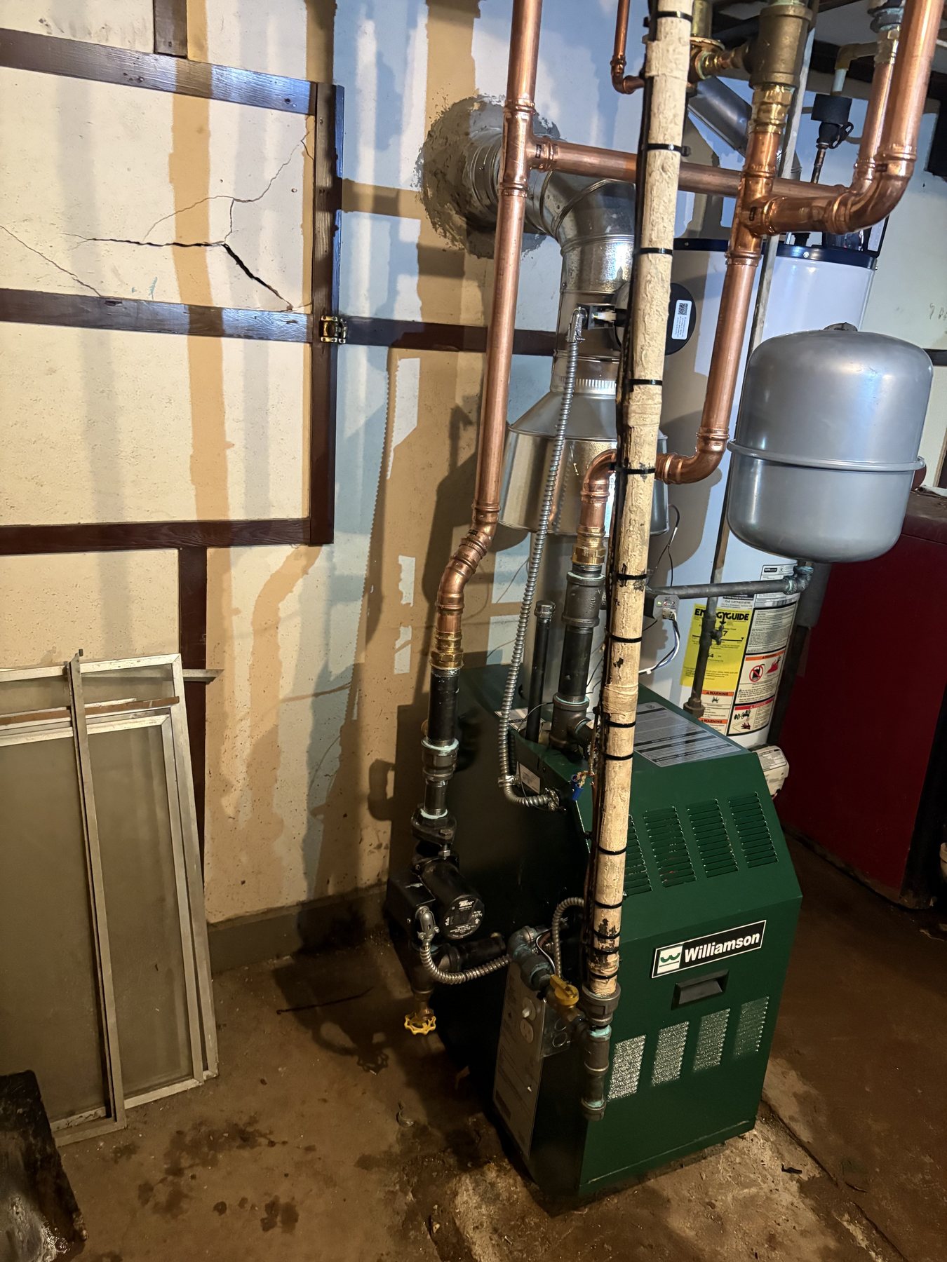 Williamson boiler installation with copper piping and water heater